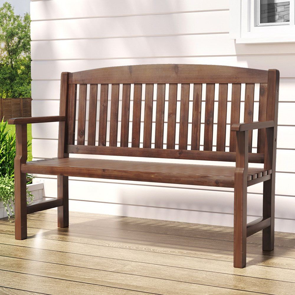 ODB-4412B-BR-52881-07 Gardeon Outdoor Garden Bench Wooden 2 Seater Lounge Chair Patio Furniture Brown - Image 1