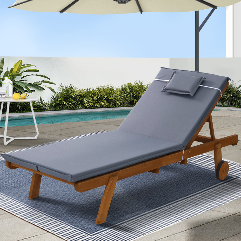 ODF-B-LOUNGE-WHEEL-GE-202502281642-00 Gardeon Sun Lounge Wooden Lounger Outdoor Furniture Day Bed Wheels Patio Grey - Image 1