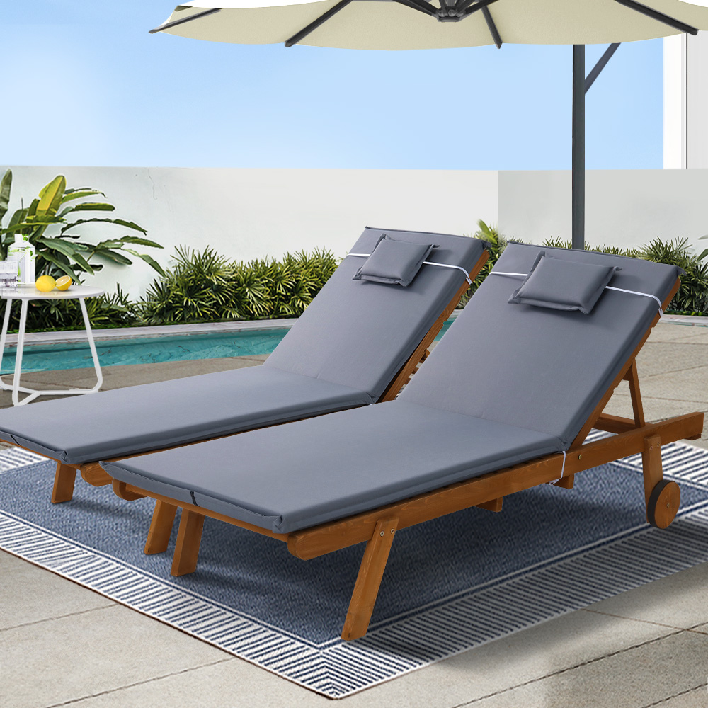 ODF-B-LOUNGE-WHEEL-GEX2-202502281642-00 Gardeon 2x Sun Lounge Wooden Lounger Outdoor Furniture Day Bed Wheel Patio Grey - Image 1