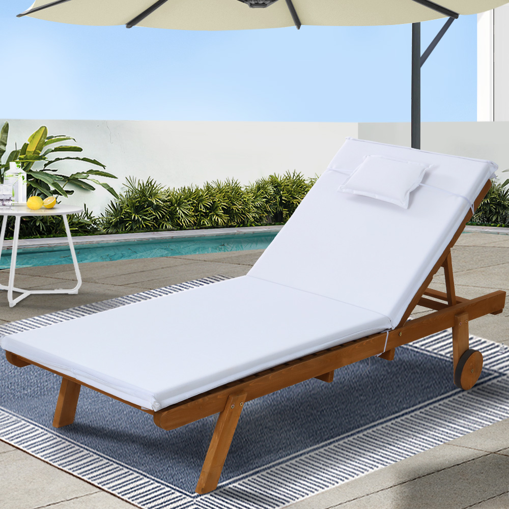 ODF-B-LOUNGE-WHEEL-WH-202502281644-00 Gardeon Sun Lounge Wooden Lounger Outdoor Furniture Day Bed Wheels Patio White - Image 1