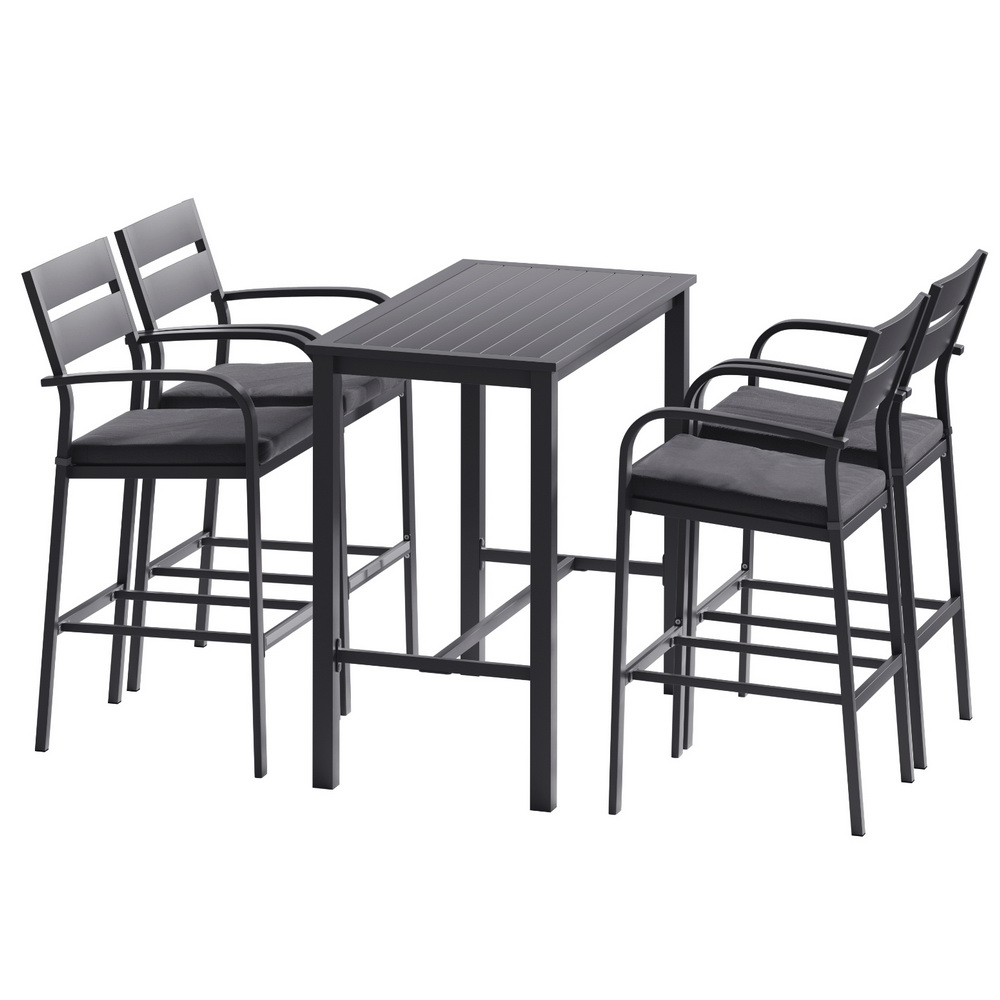 ODF-BARSET-BK-5SET-AB-191859-00 Gardeon Outdoor Bar Set 5-Piece Patio Dining Chairs Aluminium Table Stools - Image 1