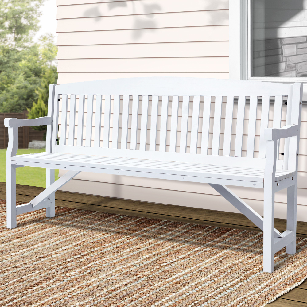 ODF-BENCH-5FT-WH-17012-07 Gardeon 5FT Outdoor Garden Bench Wooden 3 Seat Chair Patio Furniture White - Image 1