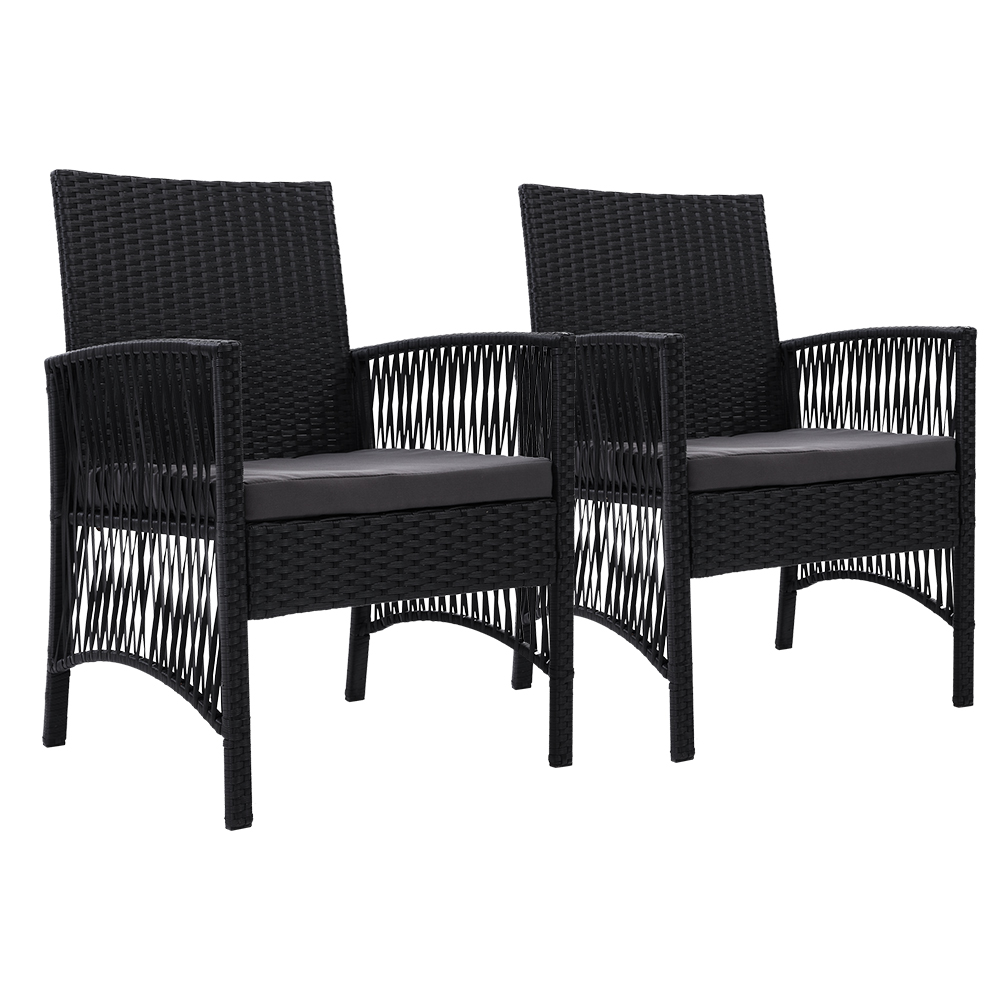 ODF-CHAIR-HARP-BK-2X-00 Gardeon 2PC Outdoor Dining Chairs Patio Furniture Wicker Lounge Chair Garden - Image 1