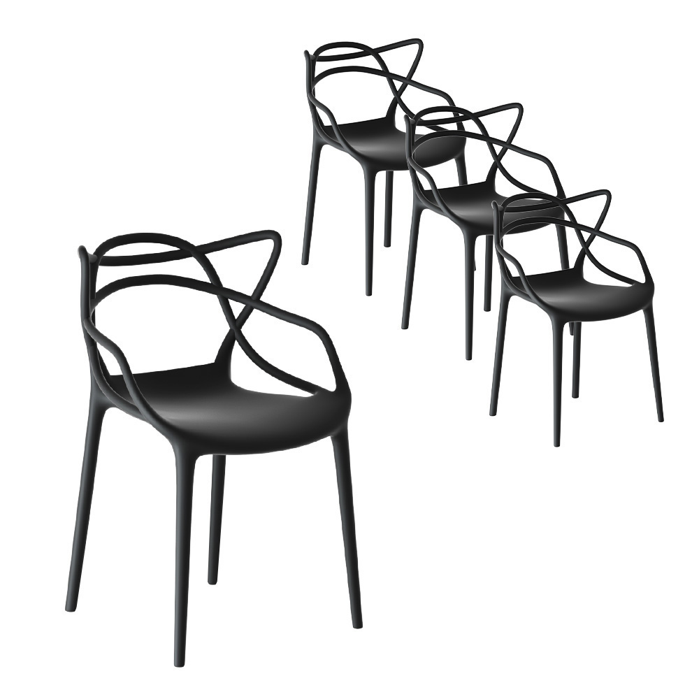 ODF-CHAIR-PP601-BK-4X-96538-00 Gardeon 4PC Outdoor Dining Chairs PP Portable Stackable Chair Patio Furniture - Image 1