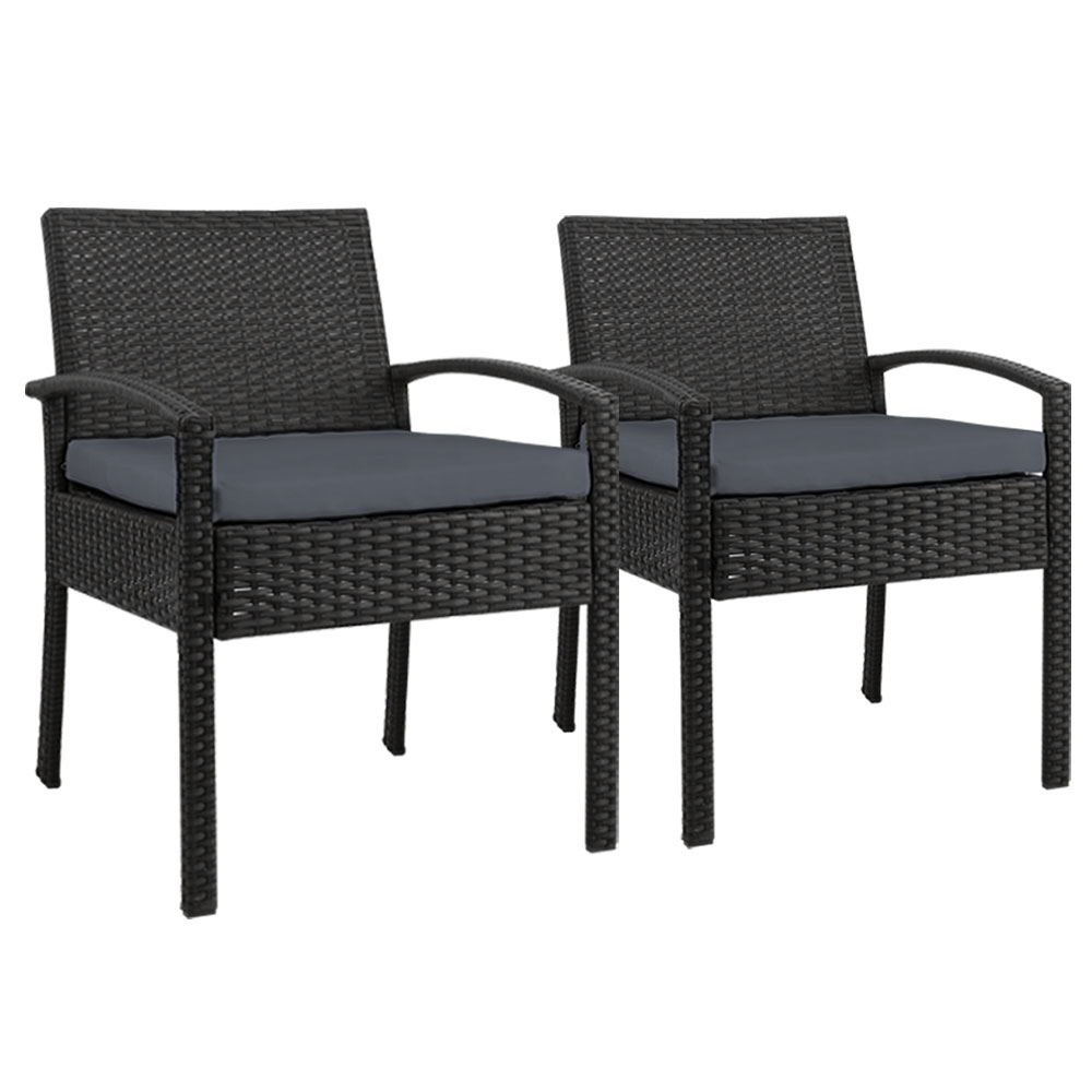 ODF-CHAIR-TEA-BK-2X-00 Gardeon 2PC Outdoor Dining Chairs Patio Furniture Rattan Lounge Chair Cushion Felix - Image 1