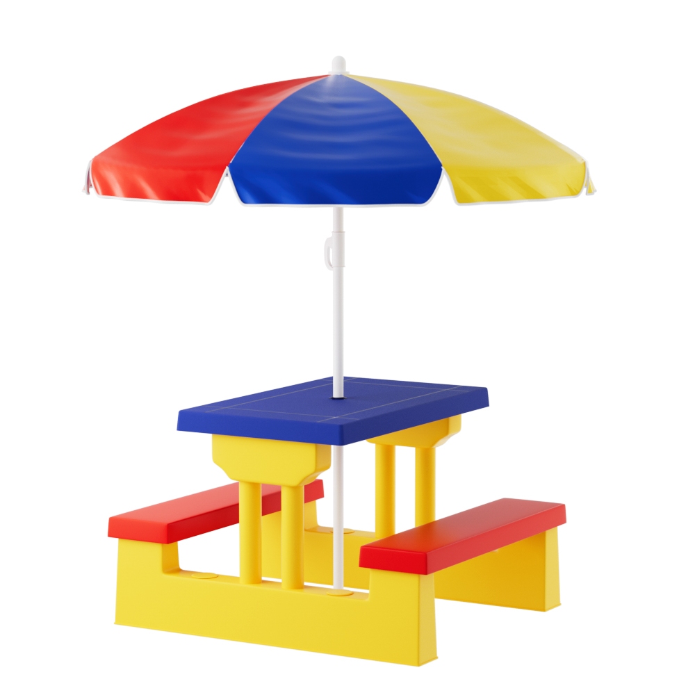ODF-KID-PICNIC-UM-PLC-186495-00 Keezi Kids Outdoor Table and Chairs Set Picnic Bench Umbrella Children Indoor - Image 1