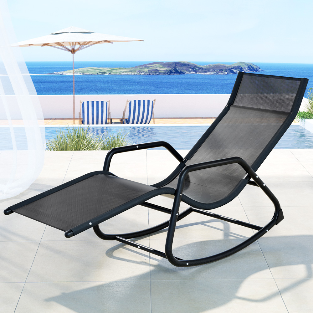 ODF-LOUNGE-ROCK-BK-94851-05 Gardeon Sun Lounge Rocking Chair Outdoor Lounger Patio Furniture Pool Garden - Image 1