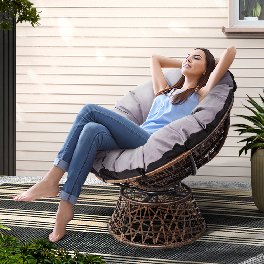 ODF-PAPASAN-CH-BR-202502281626-00 Gardeon Outdoor Chairs Outdoor Furniture Papasan Chair Wicker Patio Garden Brown - Image 1