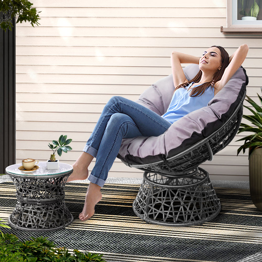 ODF-PAPASAN-CHTB-GE-202502281626-00 Gardeon Outdoor Lounge Setting Papasan Chair Wicker Table Garden Furniture Grey - Image 1