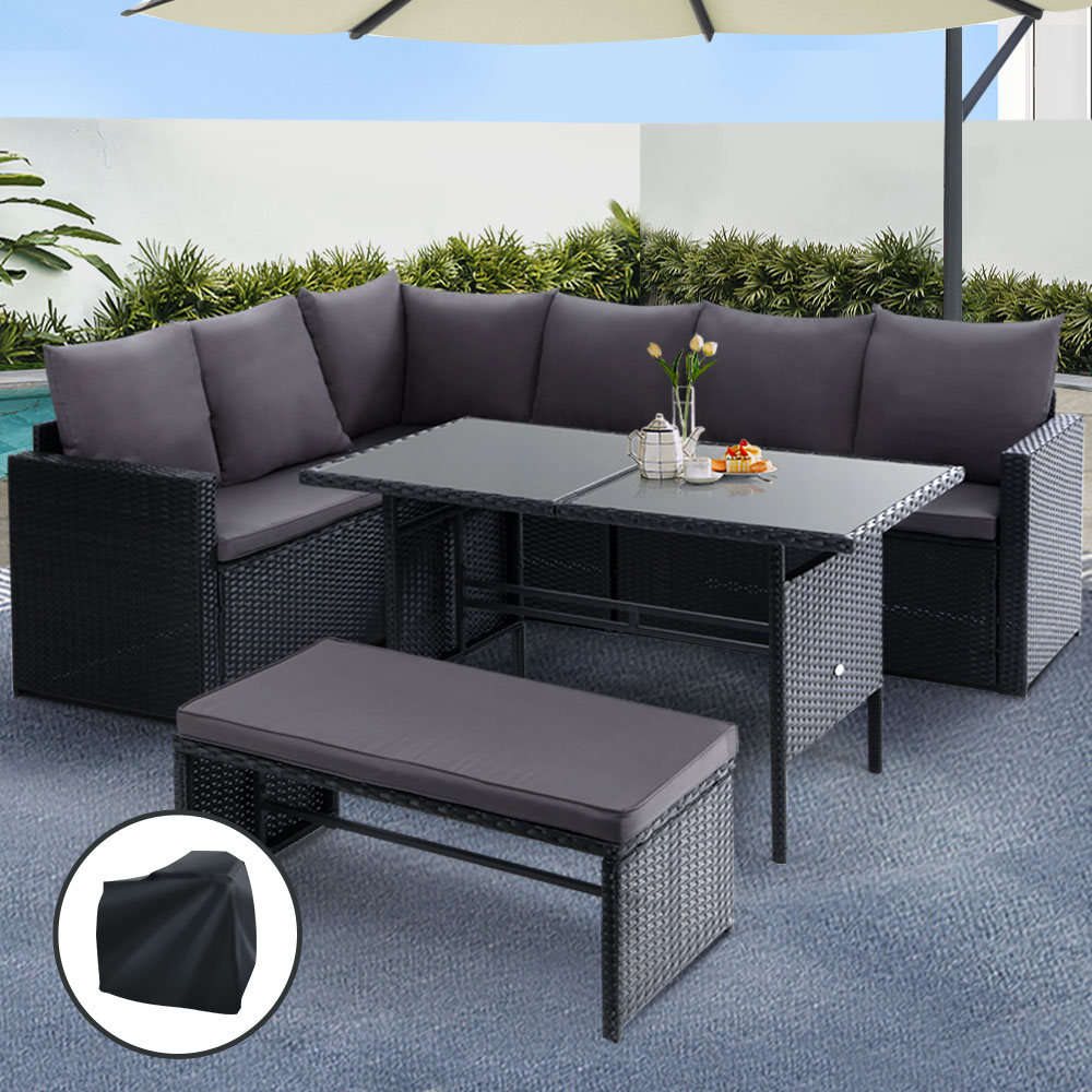 ODF-SDBOSS-1BENCH-BK-COVER-202502281622-00 Gardeon Outdoor Dining Set Sofa Lounge Setting Chairs Table Bench Black Cover - Image 1