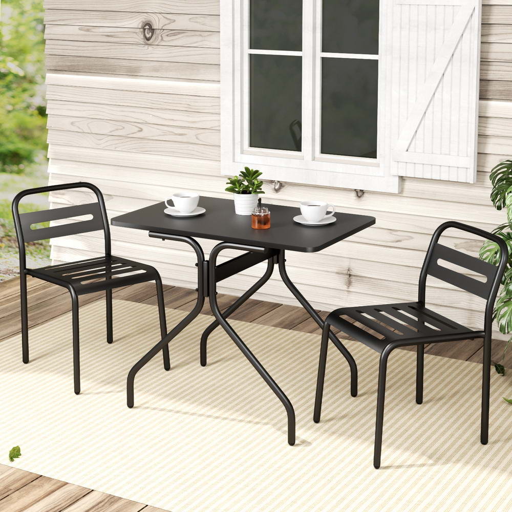 ODF-STSQ-3PCS-AB-191717-06 Gardeon 3PC Outdoor Bistro Set Patio Furniture Steel Table and Chairs Black - Image 1