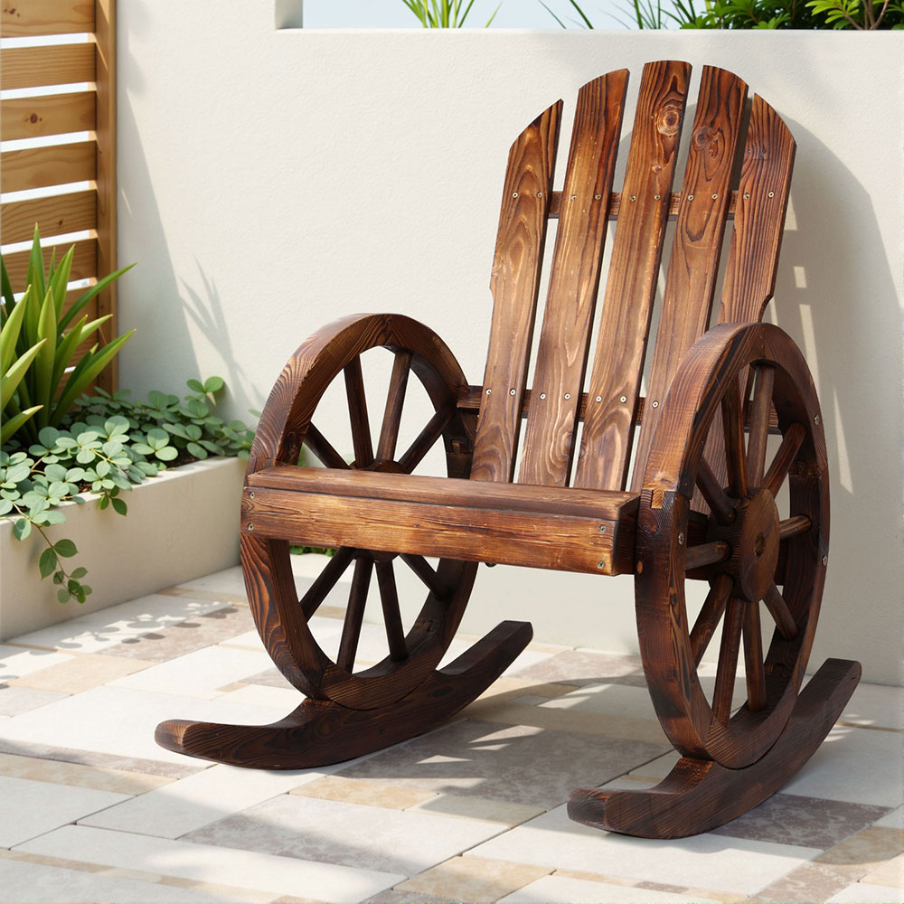 ODF-WAGON-ROCK-CC-14636-06 Gardeon Wagon Wheels Rocking Chair - Brown - Image 1