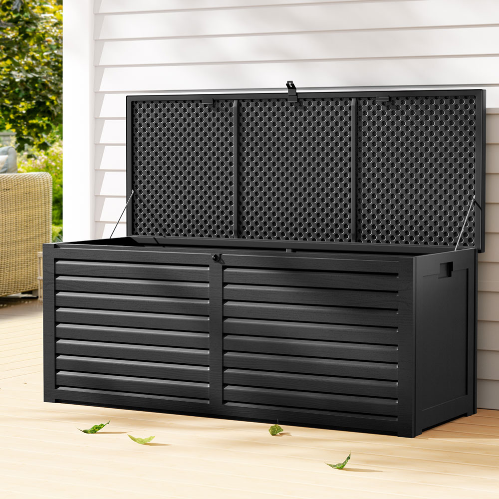 OSB-S390-ABK-202502281632-00 Gardeon Outdoor Storage Box 390L Container Lockable Garden Bench Shed Tools Toy All Black - Image 1