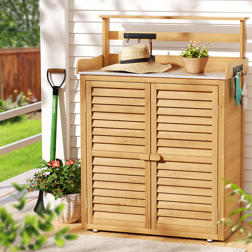 OSC-CABI-WOOD-NTL-94855-04 Gardeon Outdoor Storage Cabinet Box Potting Bench Table Shelf Chest Garden Shed - Image 1