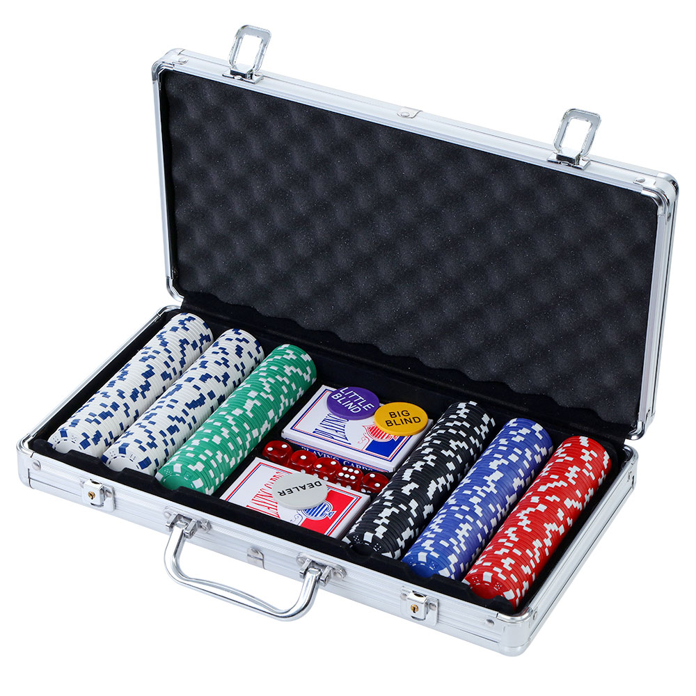 PCS-RCO-300-00 300pcs Poker Chips Set Casino Texas Hold'em Gambling Party Game Dice Cards Case - Image 1