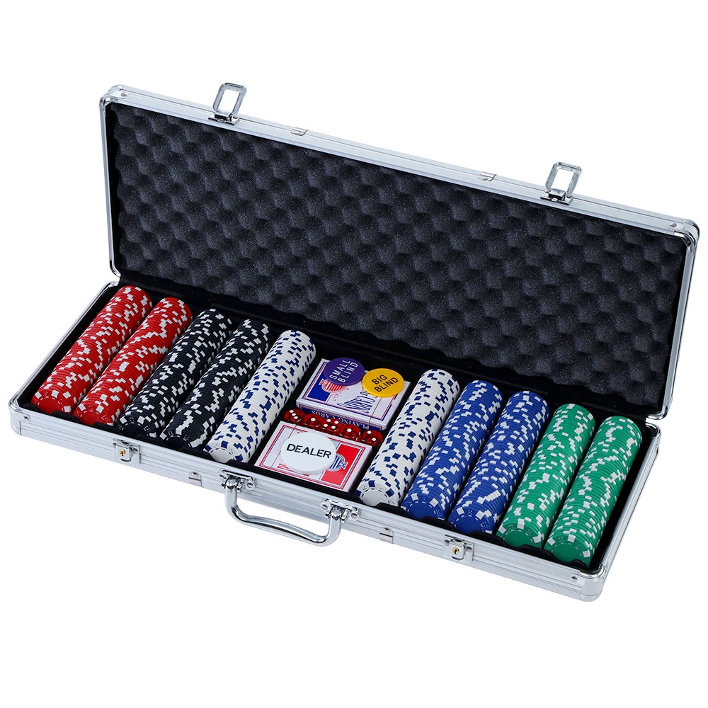 PCS-RCO-500-00 500pcs Poker Chips Set Casino Texas Hold'em Gambling Party Game Dice Cards Case - Image 1
