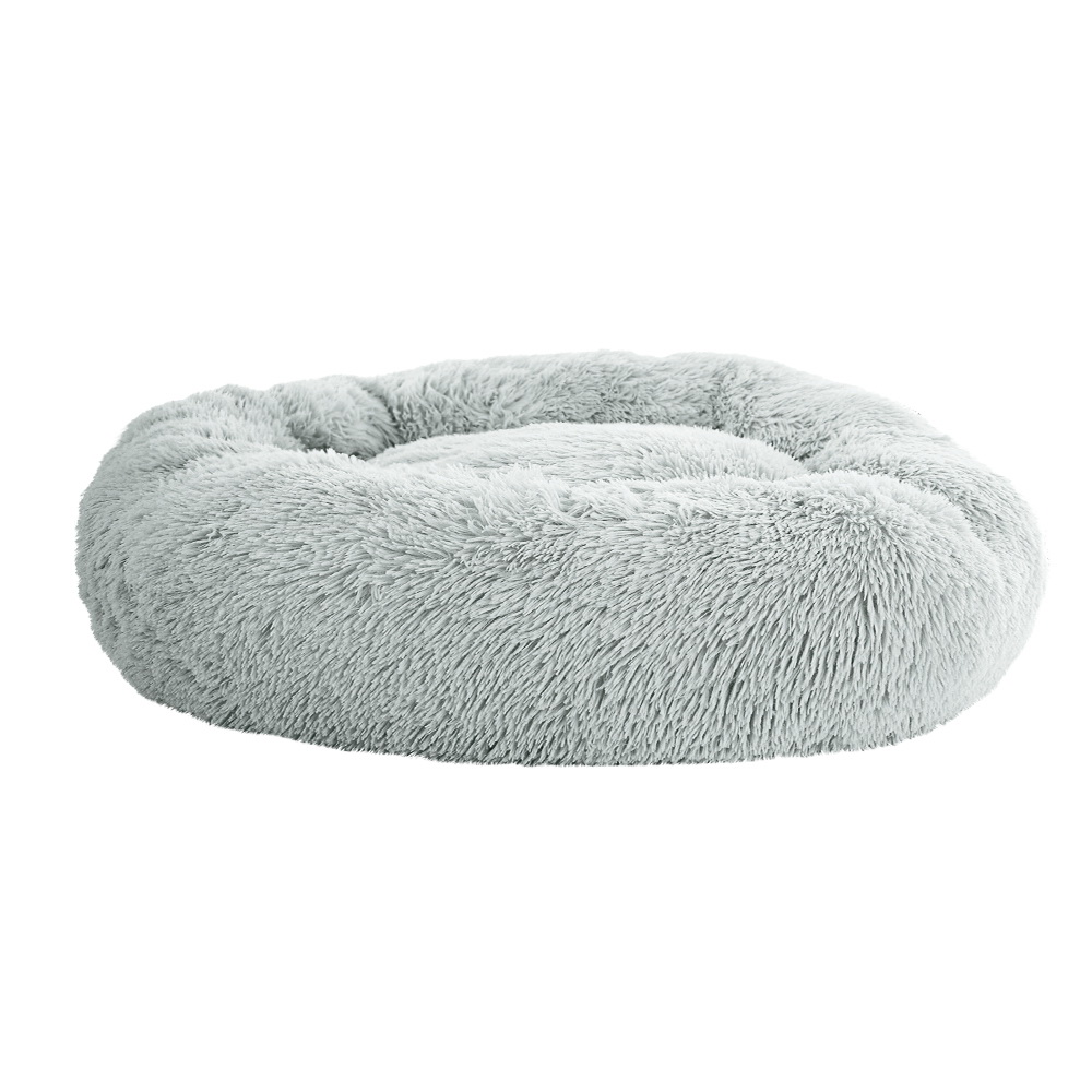 PET-BED-D90-LTGR-24572-00 i.Pet Pet Bed Dog Cat 90cm Large Calming Soft Plush Light Grey - Image 1