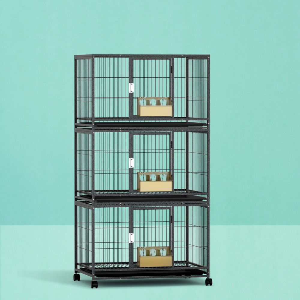 PET-BIRDCAGE-3CAGE-BK-AB-167870-06 i.Pet Bird Cage Large Bird Cages Aviary Budgie Perch Cage Parrot Pet Stand Wheels - Image 1