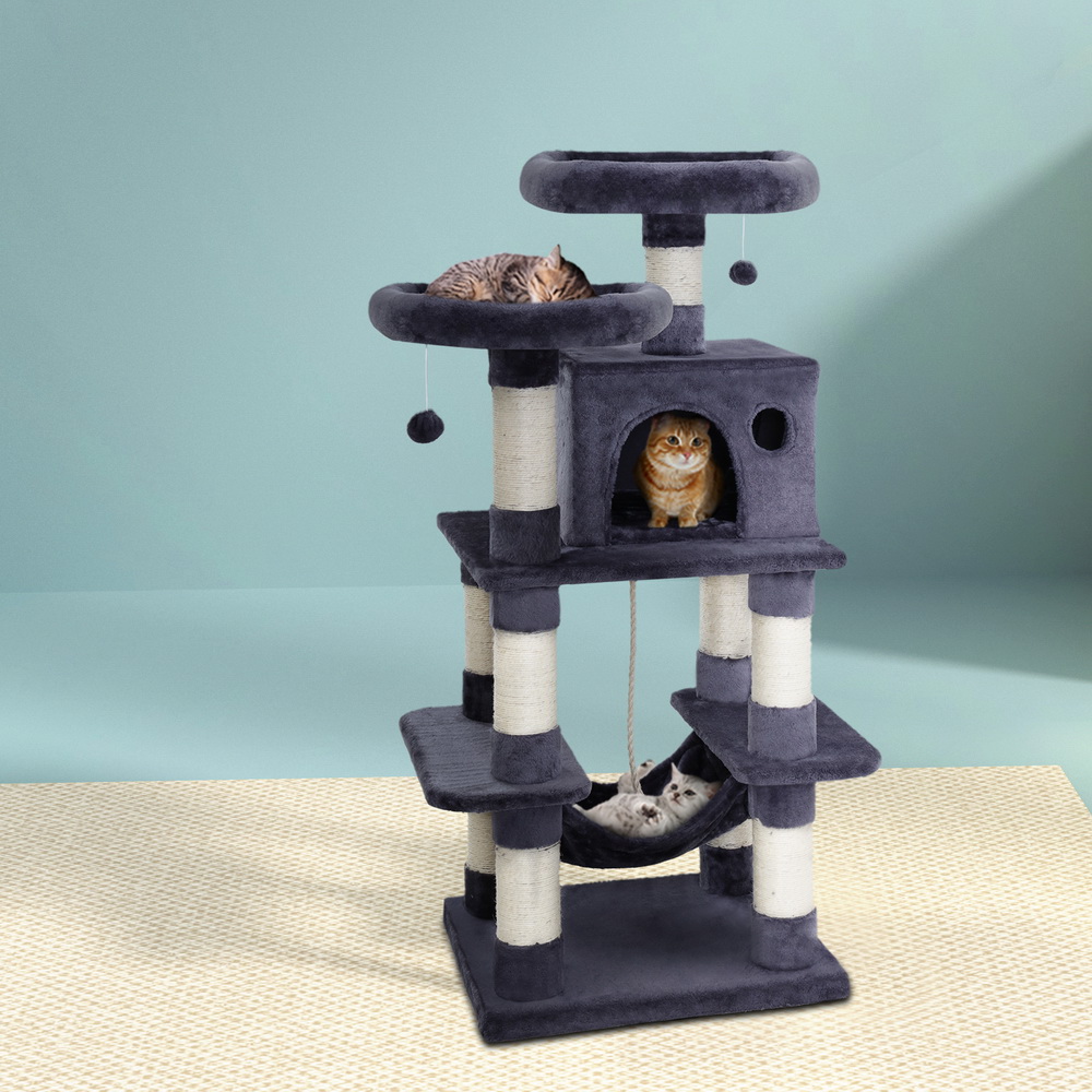 PET-CAT-706FSB-GR-22072-06 i.Pet Cat Tree 145cm Tower Scratching Post Scratcher Wood Condo House Large Bed - Image 1