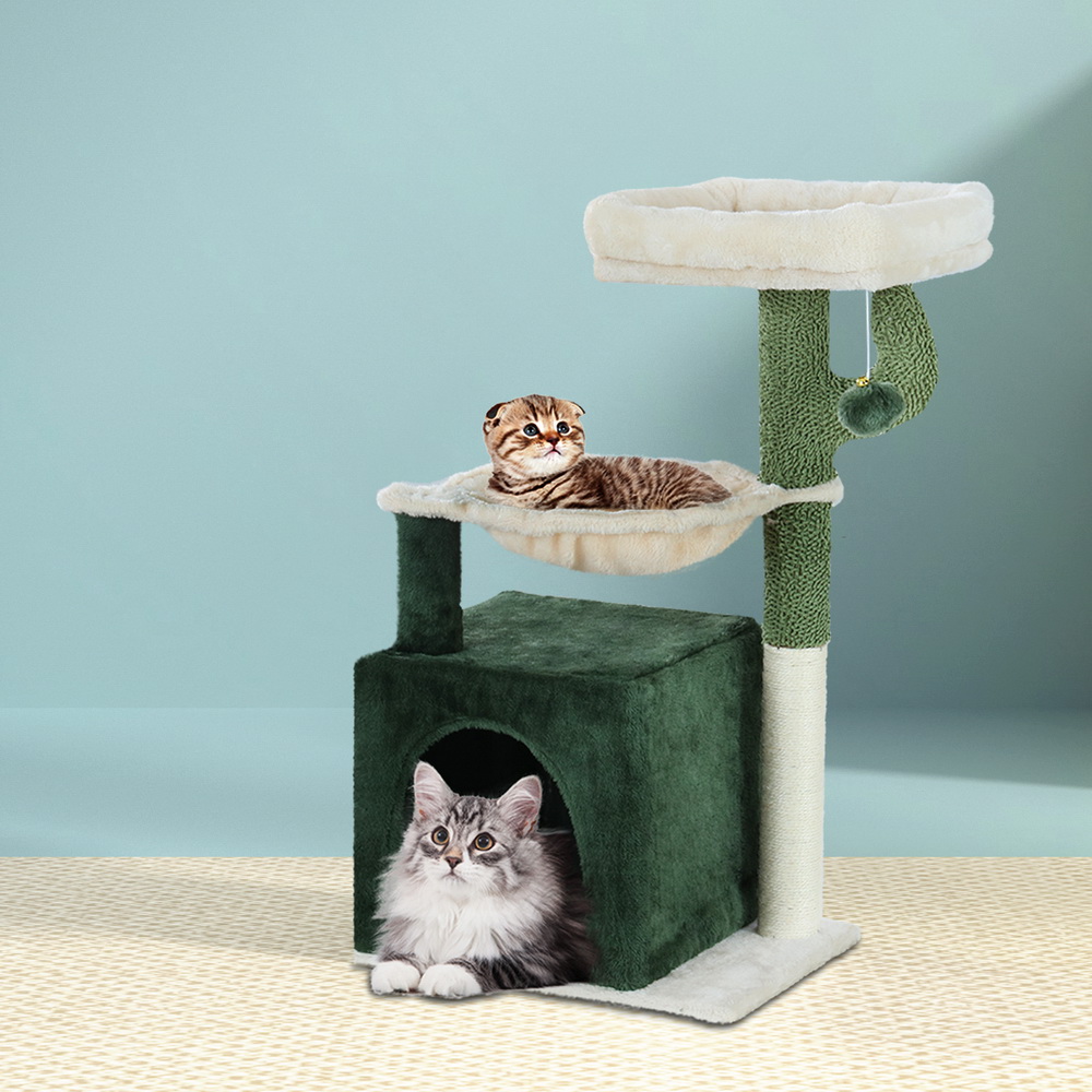 PET-CAT-APS013-GN-48890-06 i.Pet Cat Tree 78cm Scratching Post Tower Scratcher Wood Condo House Bed Toys Green - Image 1