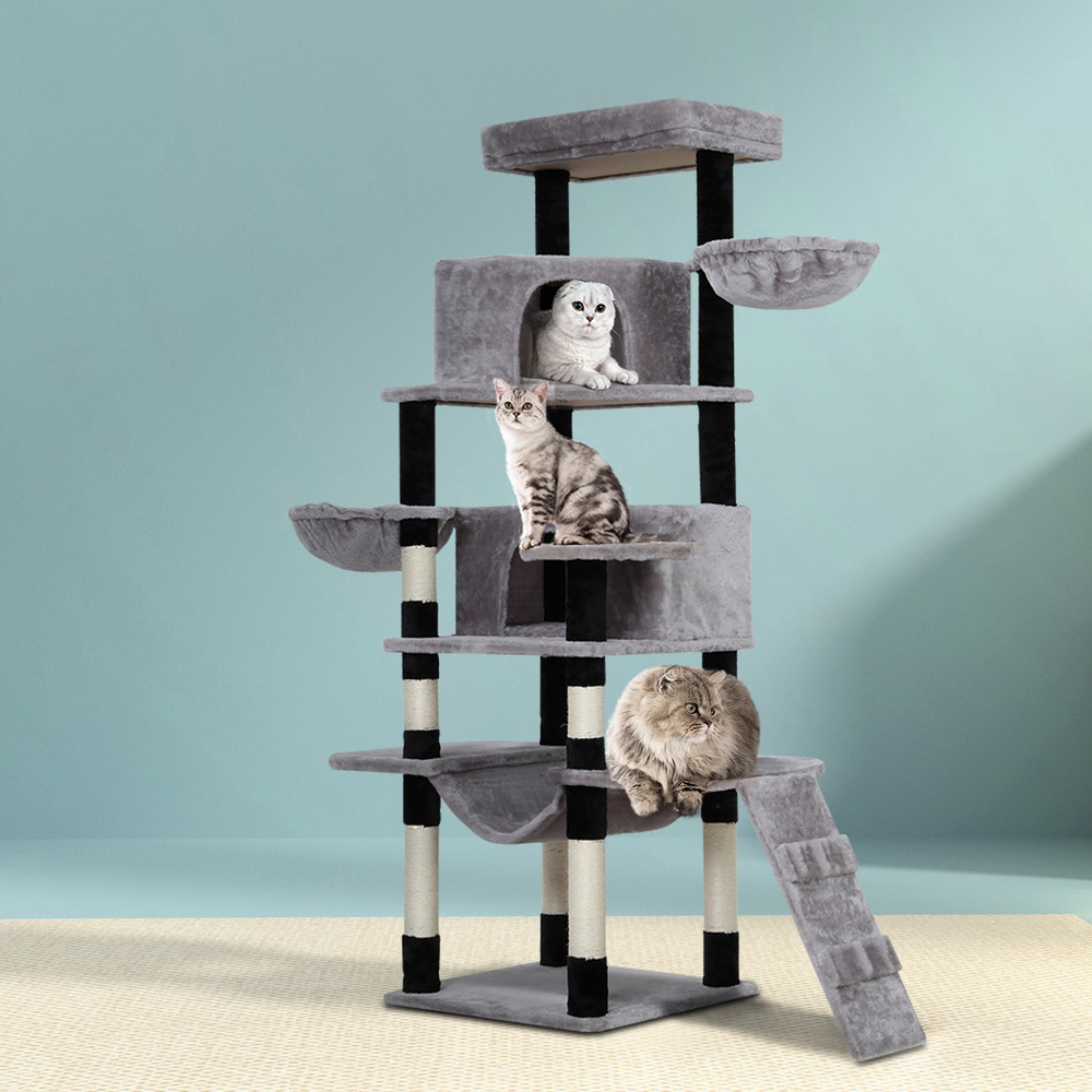 PET-CAT-APS021-GR-49426-06 i.Pet Cat Tree 161cm Tower Scratching Post Scratcher Wood Condo House Play Bed - Image 1