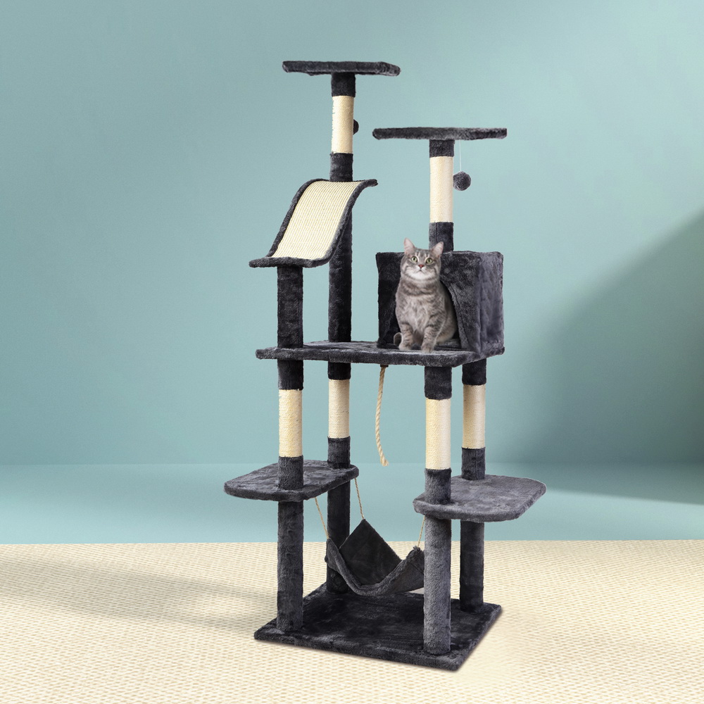 PET-CAT-FL010-GR-16825-07 i.Pet Cat Tree 171cm Tower Scratching Post Scratcher Wooden Condo House Bed Toys - Image 1