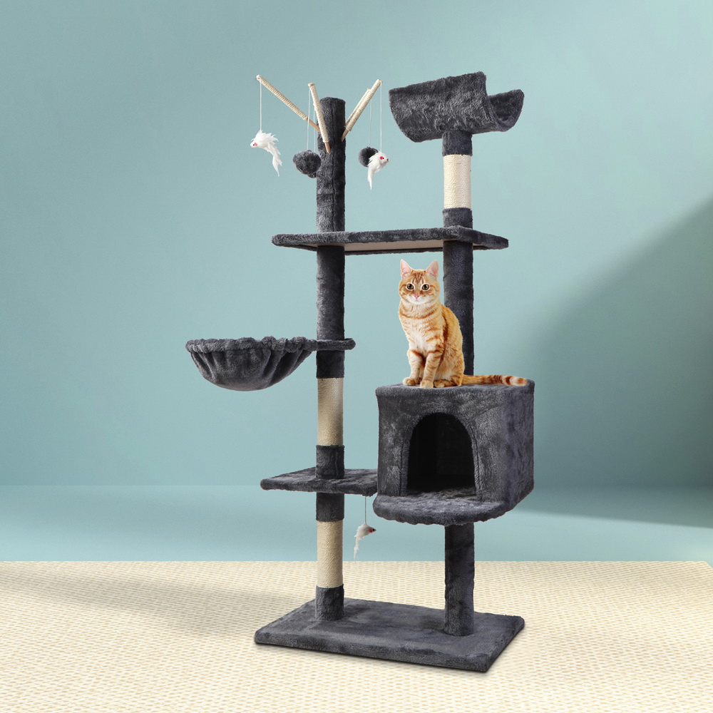 PET-CAT-FL08-GR-16630-07 i.Pet Cat Tree 140cm Tower Scratching Post Scratcher Trees Toys Condo Bed Grey - Image 1