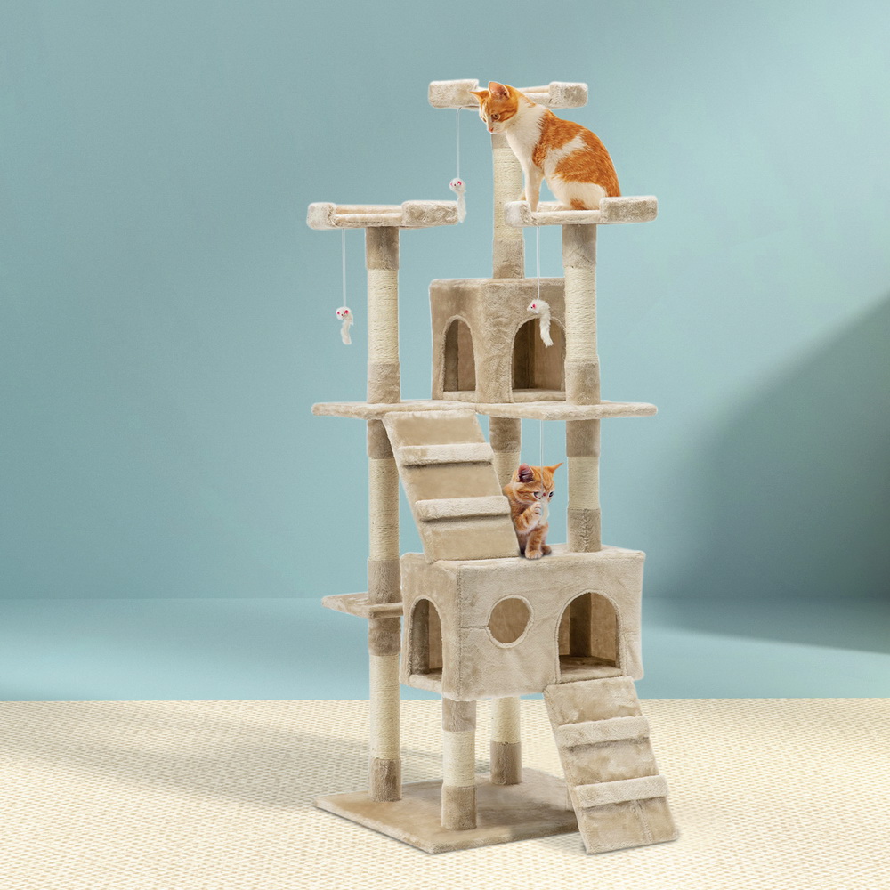 PET-CAT-HSCT076-180-BE-8323-07 i.Pet Cat Tree 180cm Tower Scratching Post Scratcher Wood Condo House Toys Beige - Image 1