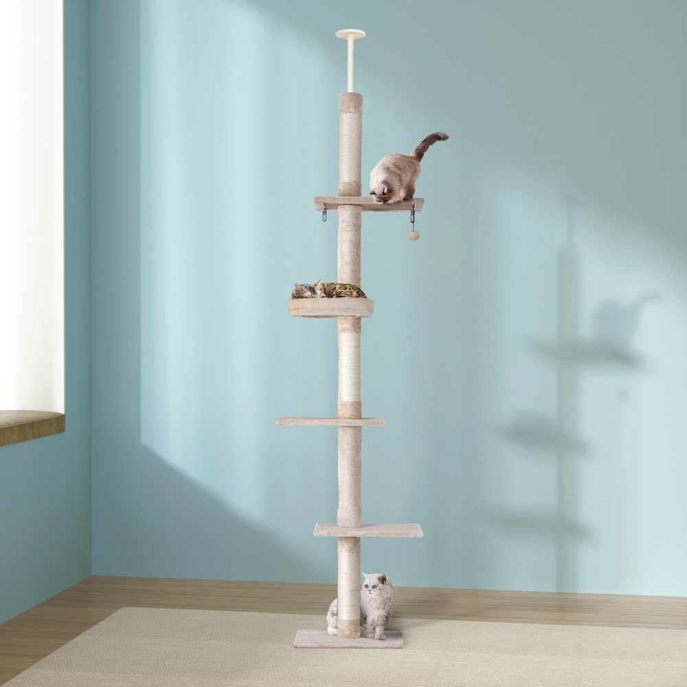 PET-CAT-POLE-BEWH-161788-04 i.Pet Cat Tree 290cm Tower Scratching Cats Post Scratcher Floor to Ceiling Bed - Image 1