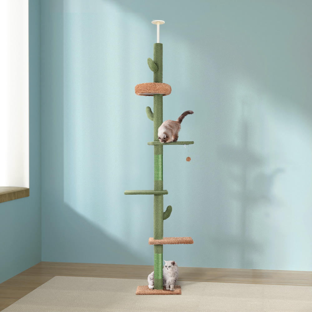 PET-CAT-POLE-GN-161786-04 i.Pet Cat Tree Tower Scratching Post Scratcher Floor to Ceiling Cats Bed 290cm - Image 1