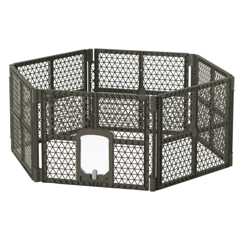 PET-DOGPLAYPEN-PL-6-BR-00 i.Pet Dog Playpen Enclosure 6 Panel Pet Fence Plastic Play Pen - Image 1