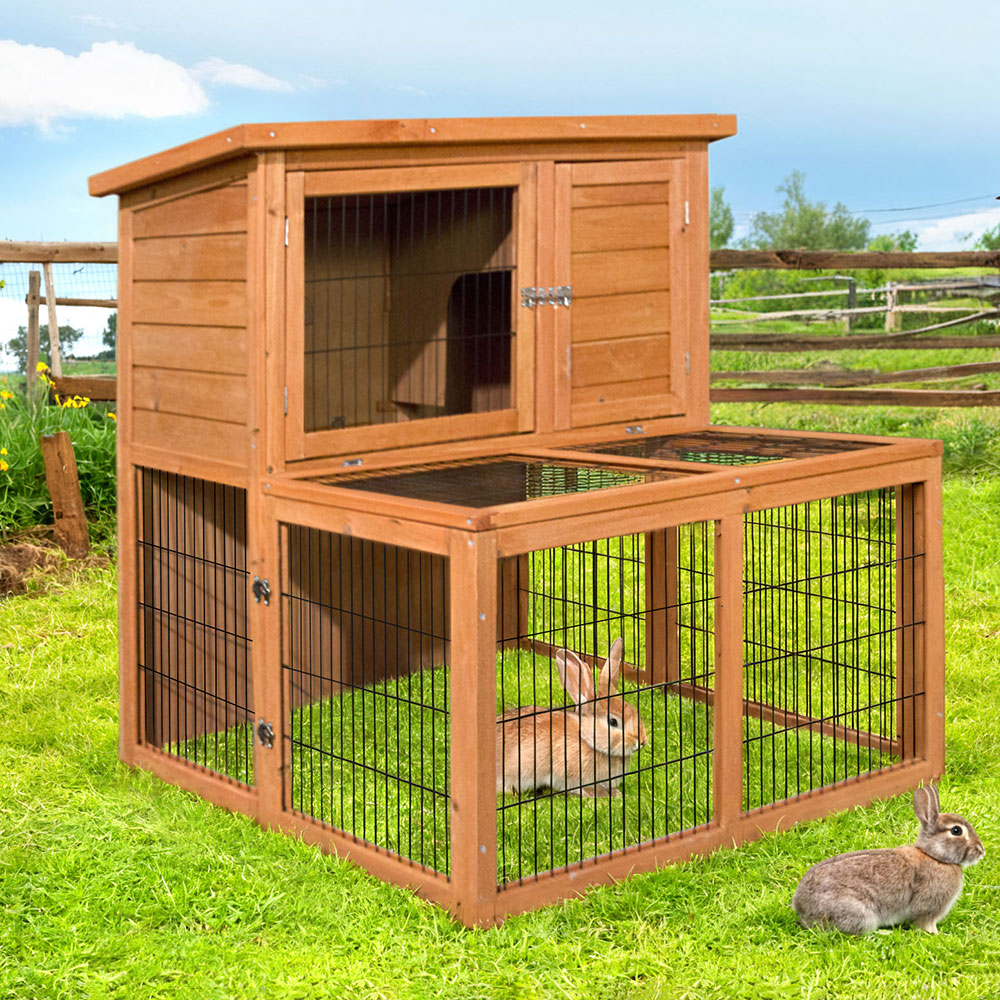 PET-GT-WOOD-R8002-S-2249-07 i.Pet Chicken Coop Rabbit Hutch 96cm x 96cm x 100cm Large Chicken Coop Run Wooden Cage Outdoor House - Image 1