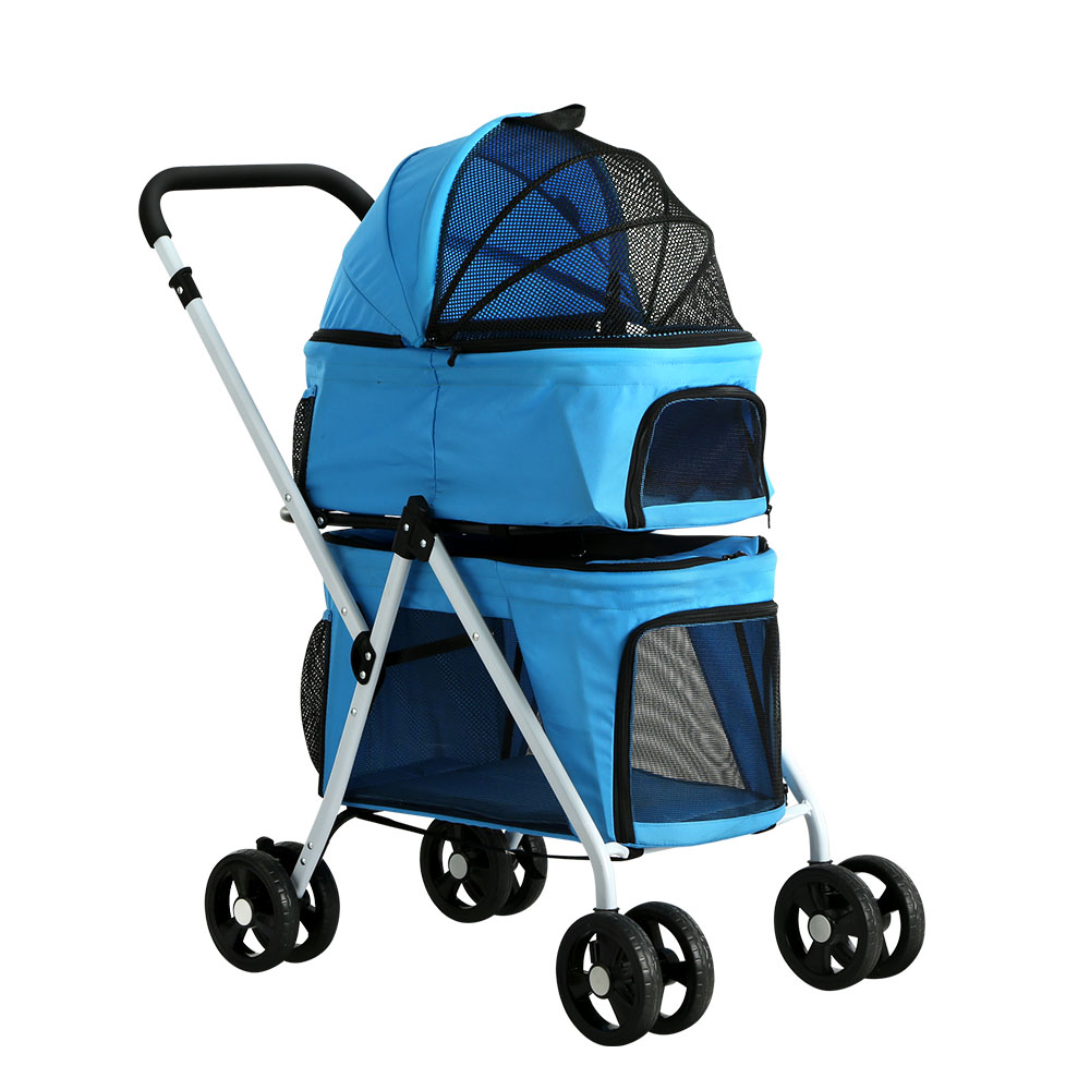 PET-STROLLER-2T-BL-00 i.Pet Pet Stroller Dog Pram Large Cat Carrier Travel Foldable 4 Wheels Double - Image 1