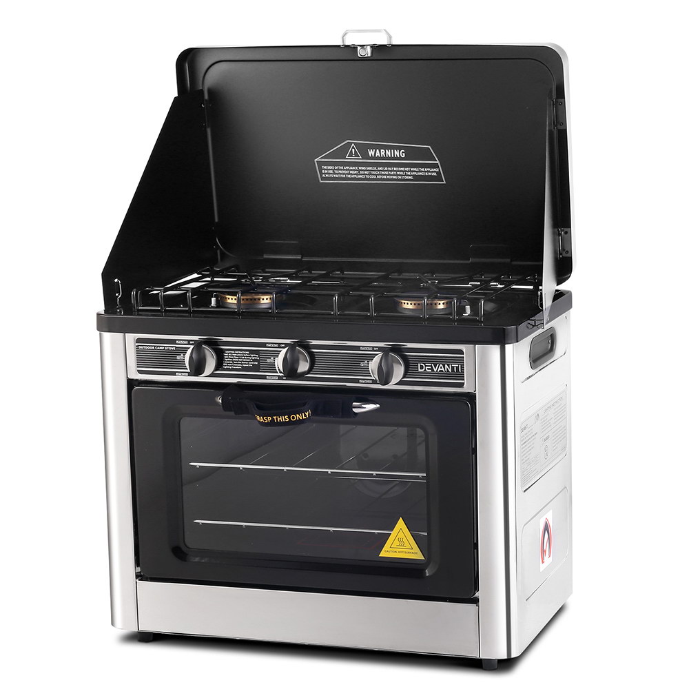 PGO-01-SS-BK-00 Devanti Portable Gas Oven LPG Silver - Image 1