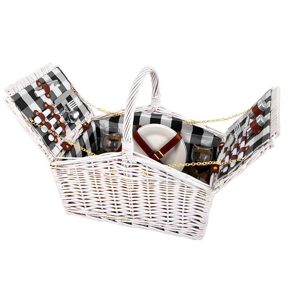 PICNIC-2PPL-BASKET-WH-202508221644-00 Alfresco 2 Person Picnic Basket Set Willow Vintage Baskets Insulated Blanket Bag - Image 1