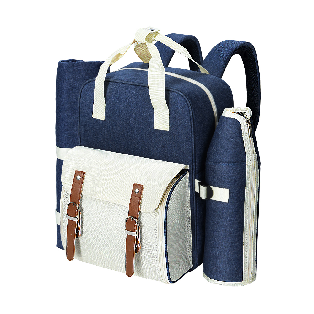 PICNIC-BAG-4PPL-BUWH-00 Alfresco 4 Person Picnic Basket Set Backpack Bag Insulated Blue - Image 1