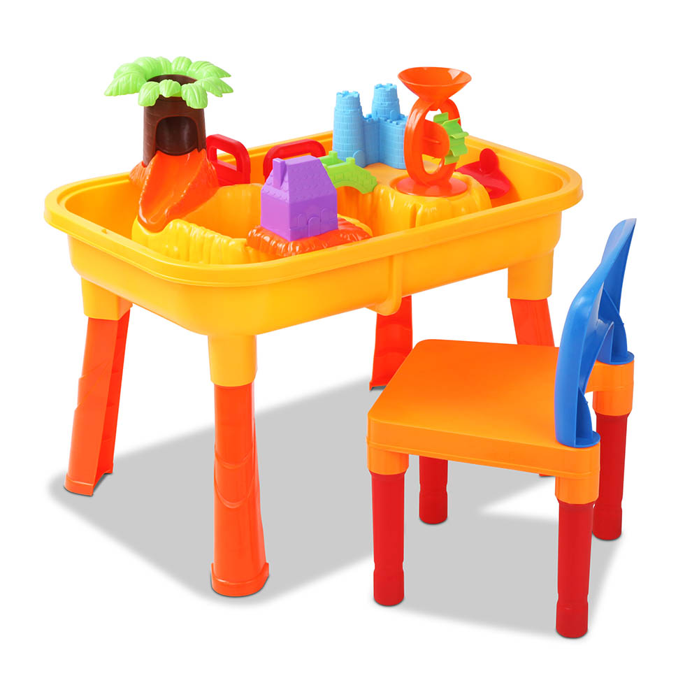 PLAY-CASTLE-BU-00 Keezi Kids Sandpit Pretend Play Set Sand Water Table Chair Outdoor Beach Toy - Image 1