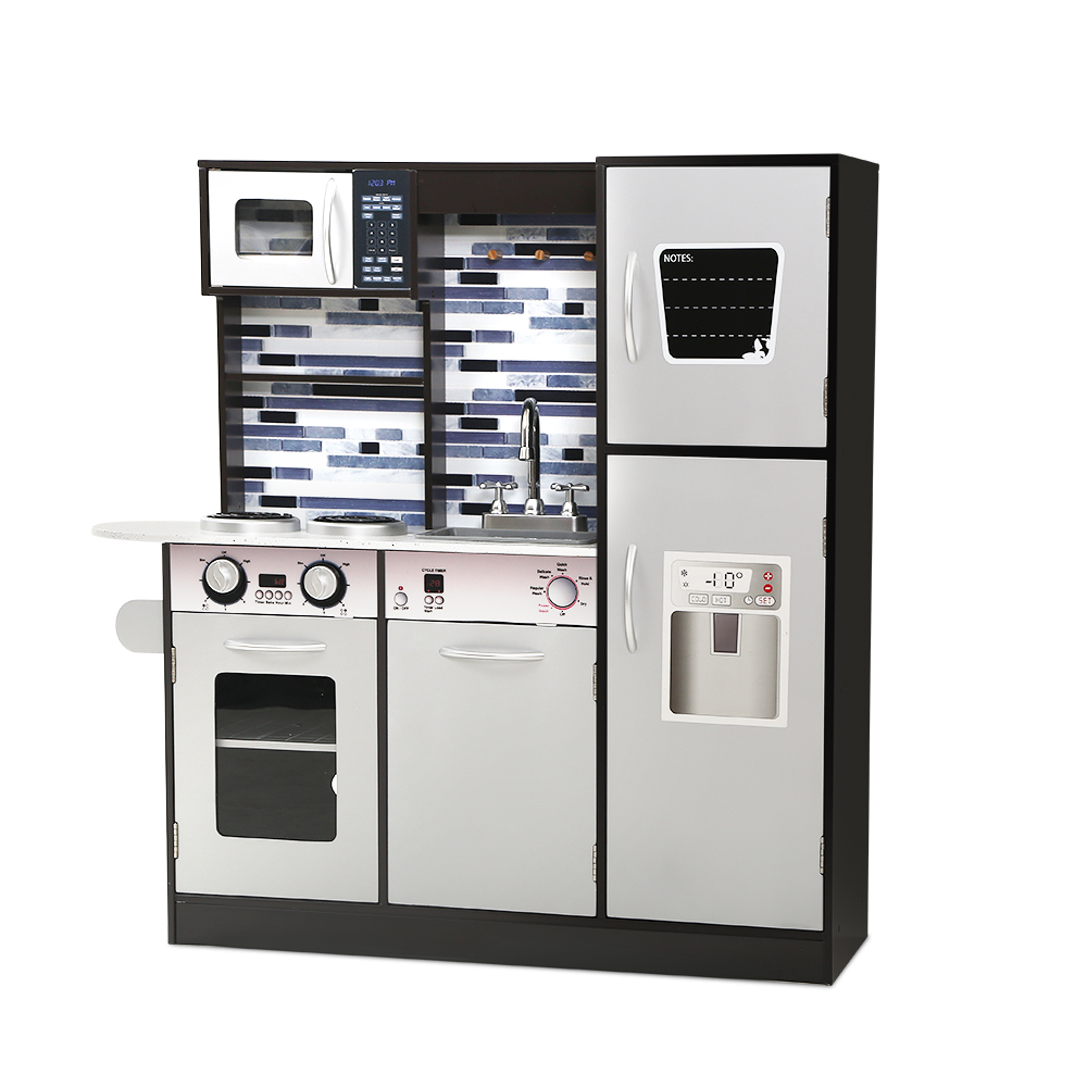 PLAY-WOOD-MODERN-S-BK-00 Keezi Kids Kitchen Play Set Wooden Pretend Toys Cooking Children Oven Fridge - Image 1