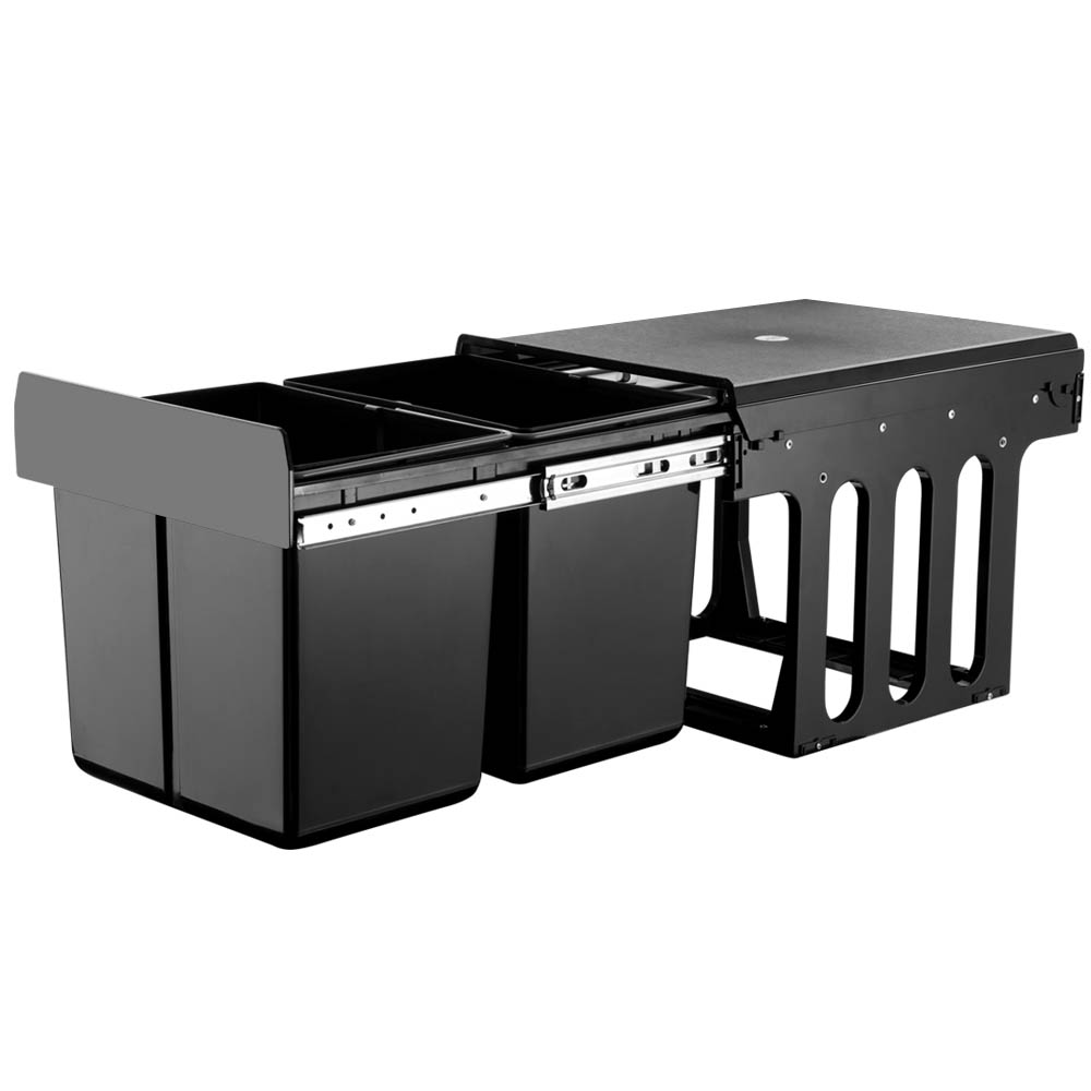 POT-BIN-15L-SET-BK-00 Cefito Pull Out Bin Kitchen Double Basket 2X15L Black - Image 1