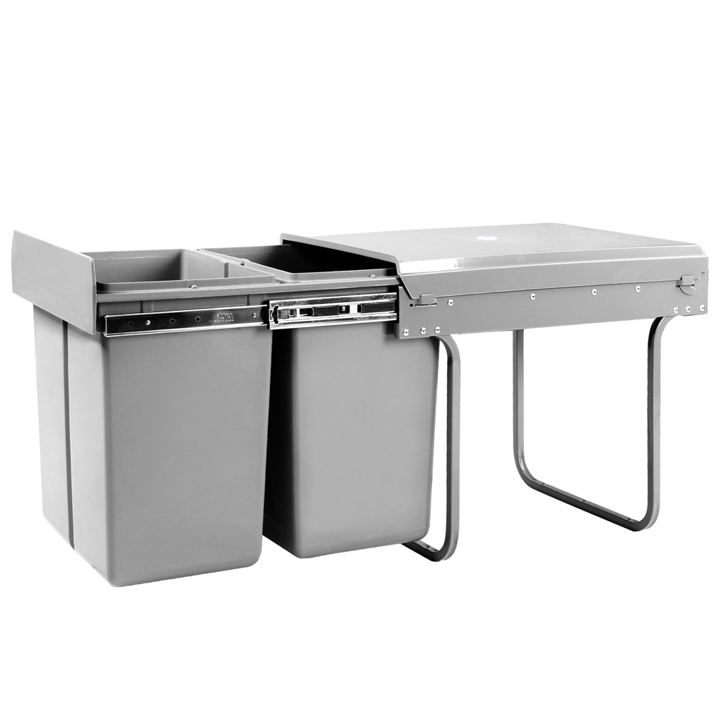 POT-BIN-20L-SET-00 Cefito Pull Out Bin Kitchen Double Basket 2X20L Grey - Image 1