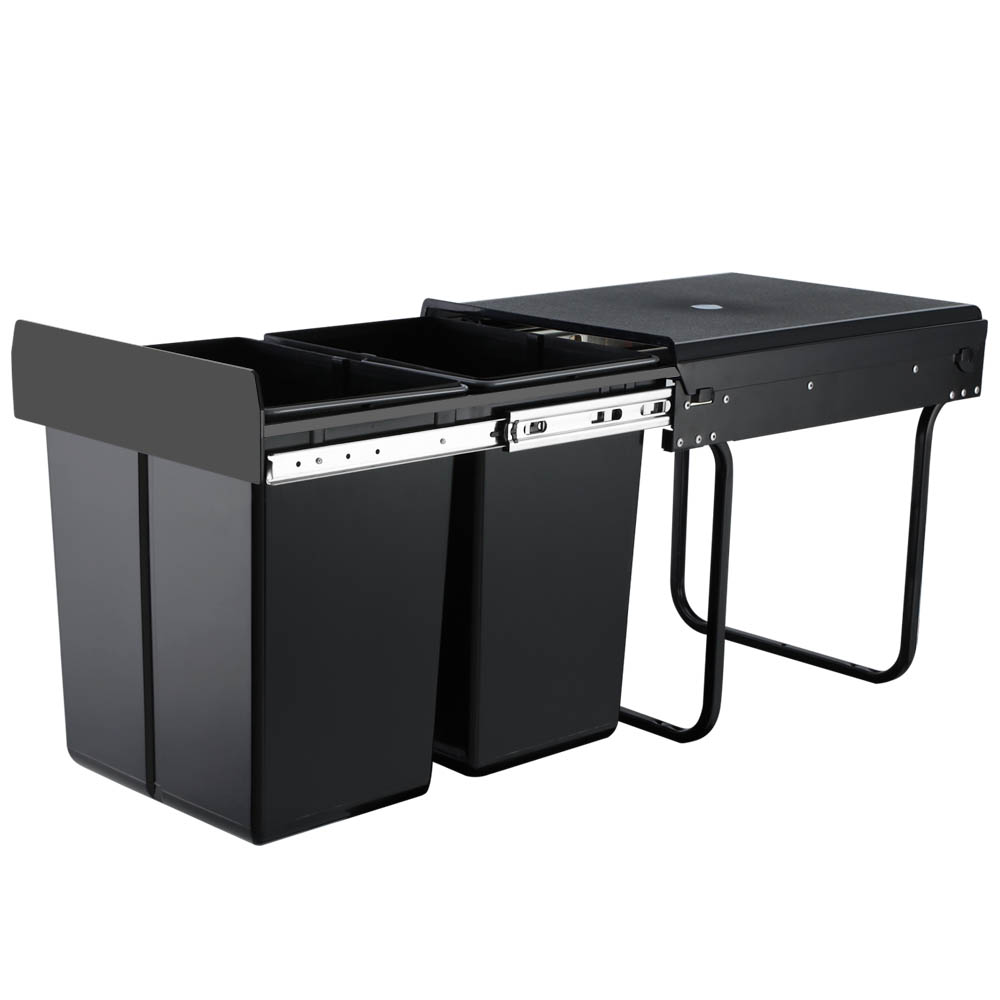 POT-BIN-20L-SET-BK-00 Cefito Pull Out Bin Kitchen Double Basket 2X20L Black - Image 1