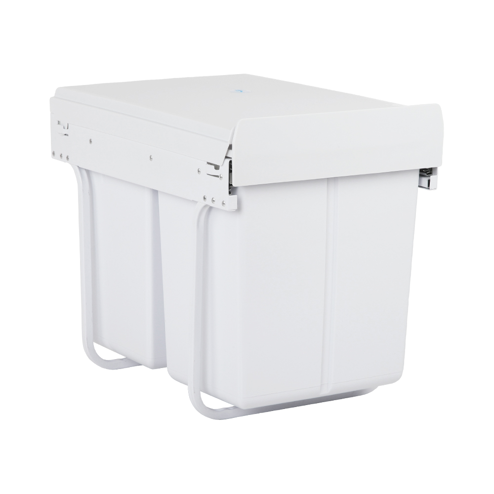 POT-BIN-20L-SET-WH-00 Cefito Pull Out Bin Kitchen Double Basket 2X20L White - Image 1