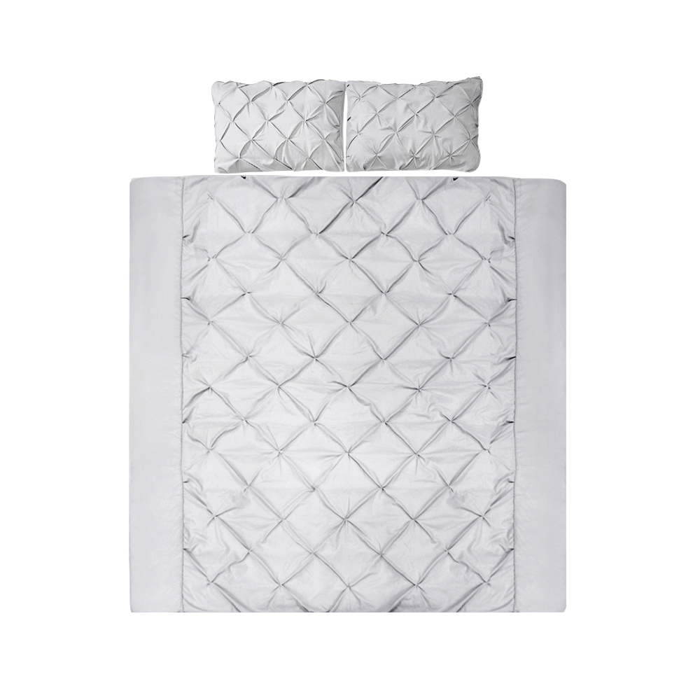 QCS-DIAM-GY-Q-00 Giselle Bedding Quilt Cover Set Diamond Pinch Grey Queen - Image 1