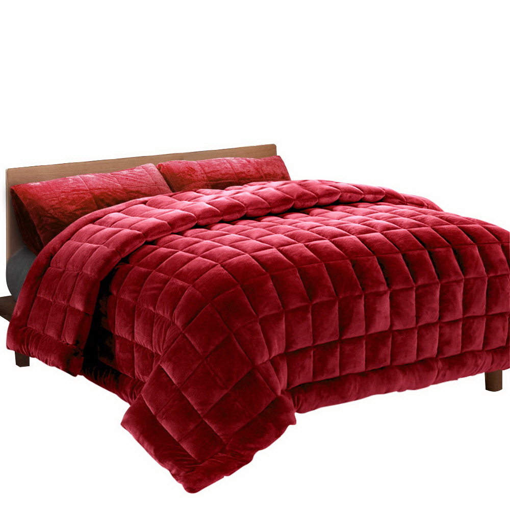 QUILT-FM-BGD-Q-00 Giselle Bedding Faux Mink Quilt Burgundy Queen - Image 1