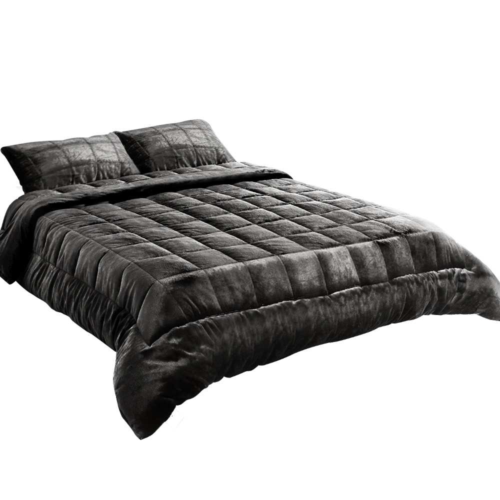 QUILT-FM-CHAR-K-00 Giselle Bedding Faux Mink Quilt Charcoal King - Image 1
