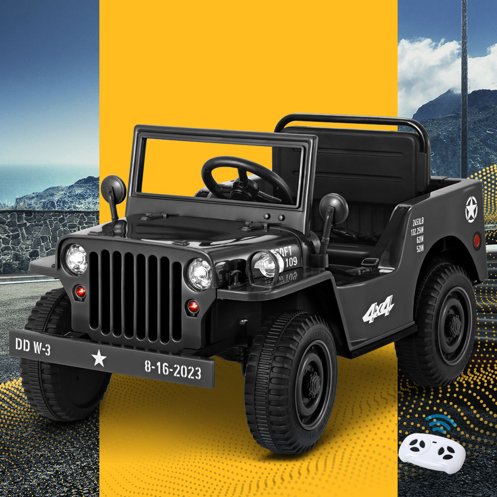 RCAR-ARMYJEP-BK-202502281550-00 Rigo Kids Electric Ride On Car Jeep Military Off Road Toy Cars Remote 12V Black - Image 1