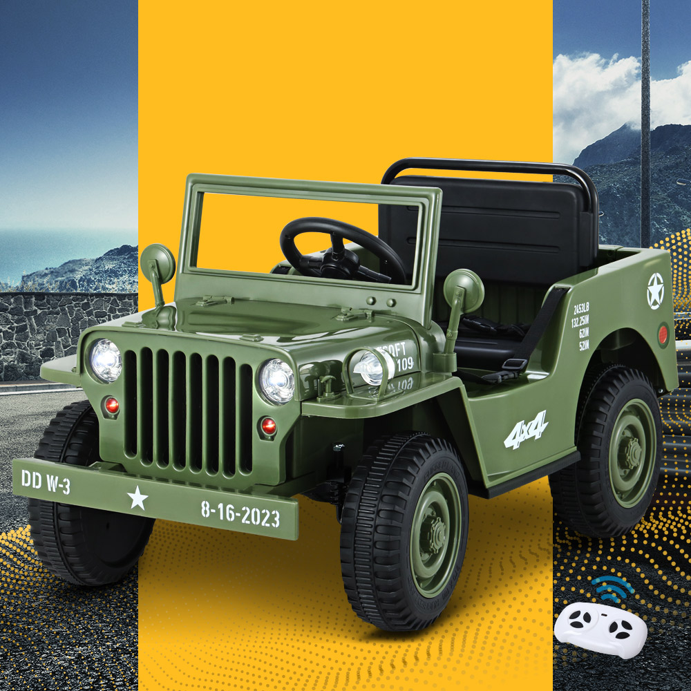 RCAR-ARMYJEP-OL-202502281550-00 Rigo Kids Electric Ride On Car Jeep Military Off Road Toy Cars Remote 12V Olive - Image 1