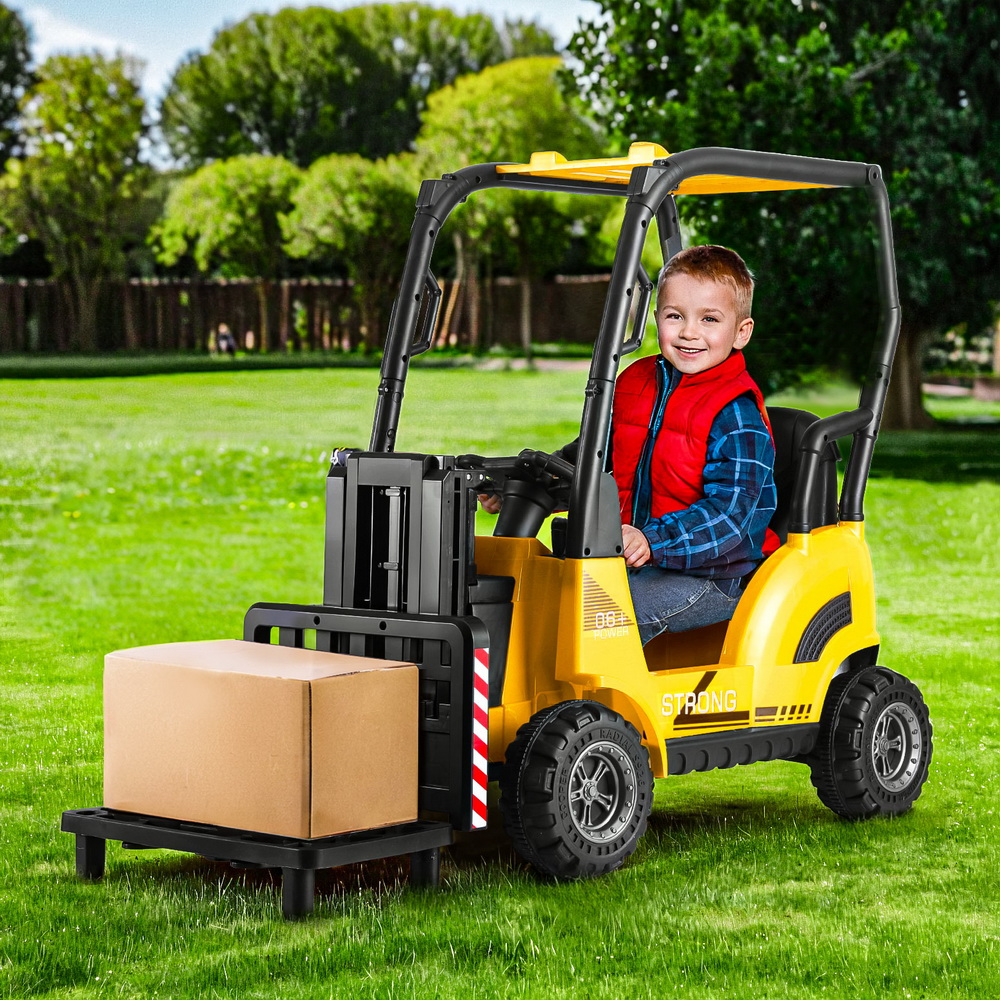 RCAR-FORKLIFT-YL-183416-06 Rigo Kids Electric Ride On Car Forklift Loader Toys Cars Horn Remote 12V Yellow - Image 1