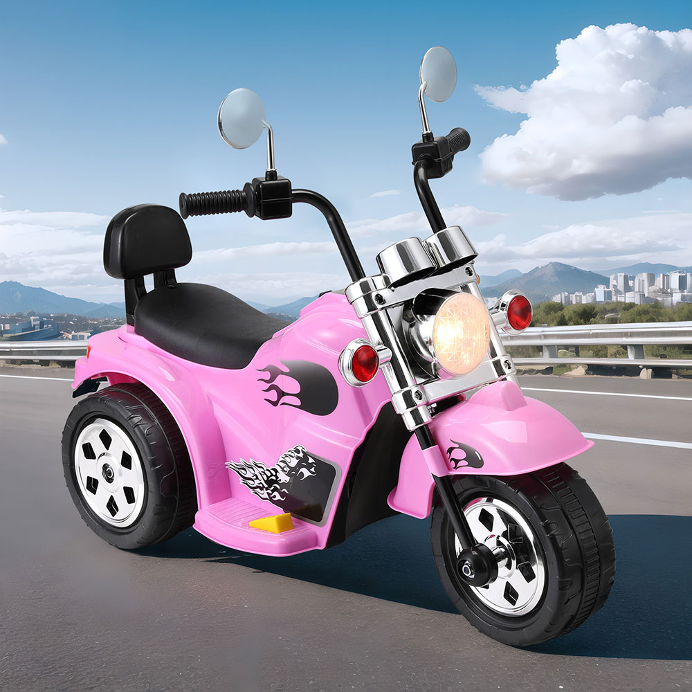 RCAR-MBIKE-HARLE-PK-183586-06 Rigo Kids Ride On Car Motorcycle Motorbike Electric Toys Horn Music 6V Pink - Image 1