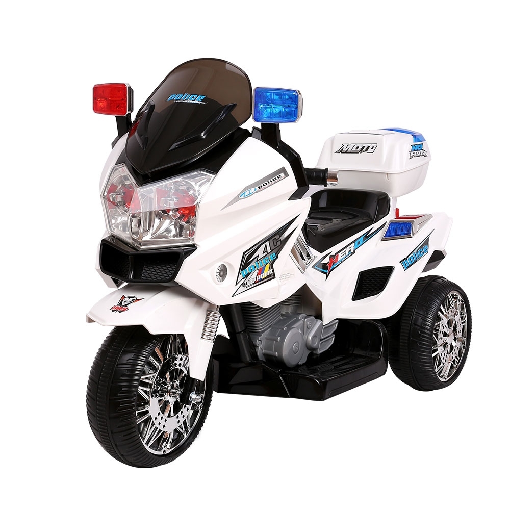 RCAR-MBIKE-POLICE-WH-202502281558-07 Rigo Kids Electric Ride On Patrol Police Car BMW-Inspired S1K 6V Battery White - Image 1
